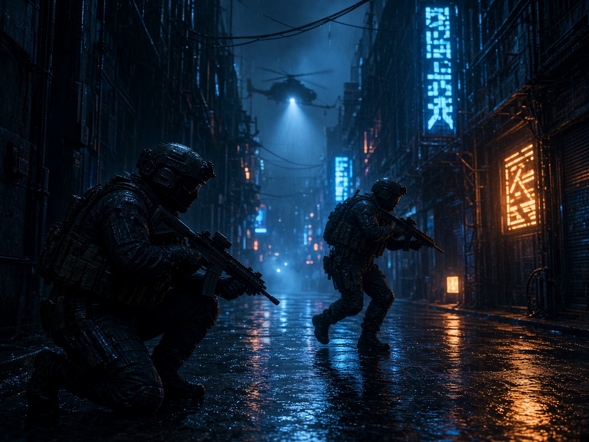 Rain-lit street prepared for a night match
